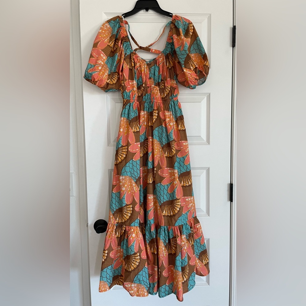 Cleobella Floral Midi Dress - Orange, Blue, Pink